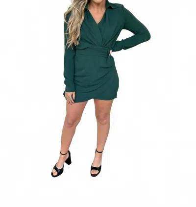 Black Tape Collared Mini Dress In Emerald In Green
