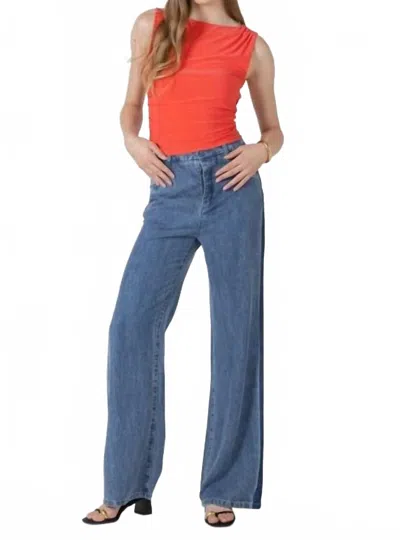 Black Tape Drapey Two Tone Trousers In Blue Washed In Red