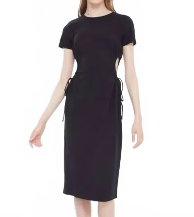 Black Tape Drawstring Cutout Midi Dress In Black