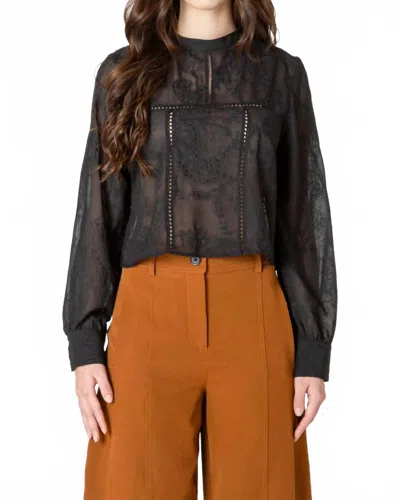 Black Tape Embroidered Lace Top In Black