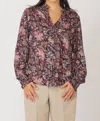 Black Tape Fall Floral Ruffle Detail Tie Front Blouse In Pink Gold Print In Multi