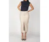 Black Tape Faux Leather Midi Skirt In Bone In Beige