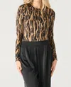 Black Tape Long Sleeve Crewneck Bodysuit In Black/brown Animal Print In Multi