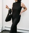 Black Tape Mockneck Pleated Top In Black In Black
