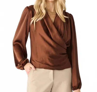 Black Tape On The Rocks Wrap Long Sleeve Top In Bronze In Brown
