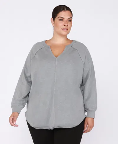 Black Tape Plus Size Cotton Raglan Sleeve Top In Gray