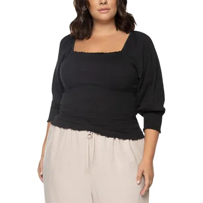 Black Tape Plus Womens Cotton Smocked Peasant Top In Black