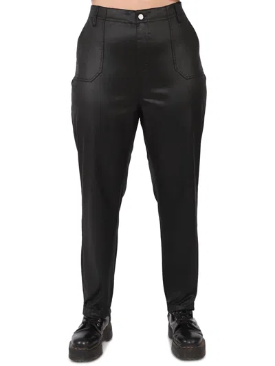 Black Tape Plus Womens Faux Leather Comfy Jogger Pants In Black