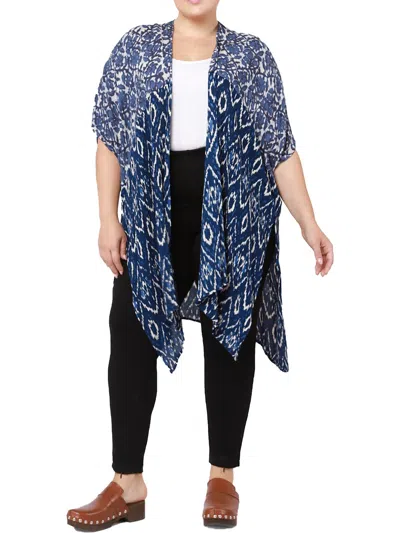 Black Tape Plus Womens Floral Printed Open Front Kimono In Blue