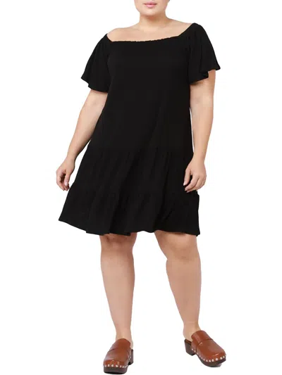 Black Tape Plus Womens Flutter Sleeve Above Knee Mini Dress In Black