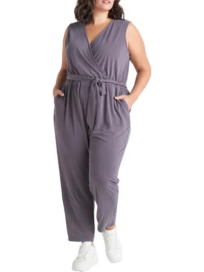 Black Tape Plus Womens Knit Sleeveless Jumpsuit In Silver