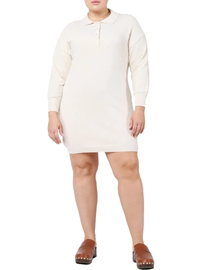 Black Tape Plus Womens Polo Pull Over Sweaterdress In White