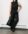 Black Tape Pull On Pleated Pant In Black In Black