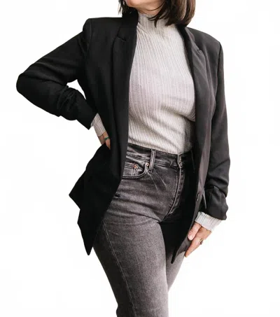 Black Tape Ruched Sleeve Blazer In Black