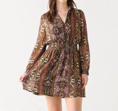 Black Tape Smocked Waist Patterned Dress In Purple/brown In Multi