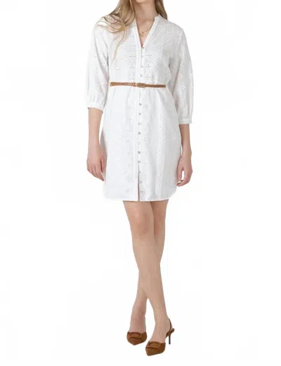 Black Tape Three Quarter Sleeve Embroidered Dress In White