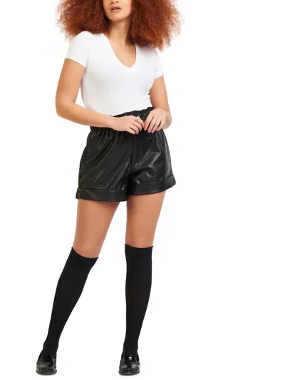 Black Tape Womens Cuffed Faux Leather Casual Shorts In Black