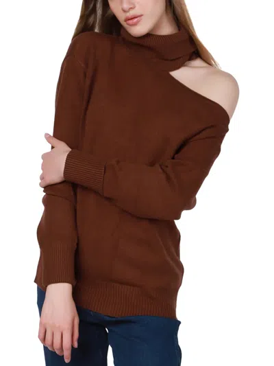 Black Tape Womens Cut-out Warm Turtleneck Sweater In Brown