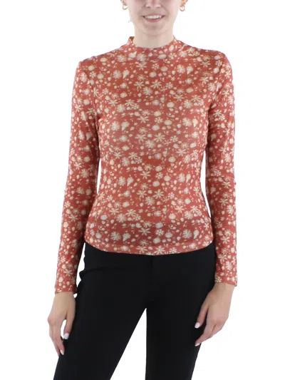 Black Tape Womens Mesh Floral Print Pullover Top In Red