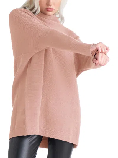 Black Tape Womens Mock Neck Long Sleeve Tunic Sweater In Pink