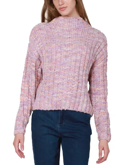 Black Tape Womens Open Stitch Knit Funnel-neck Sweater In Pink