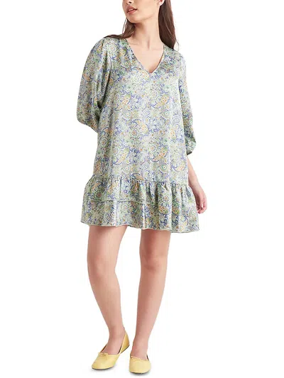 Black Tape Womens Paisley V Neck Mini Dress In Blue