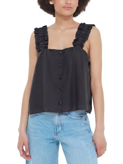 Black Tape Womens Ruffled Button Pullover Top In Black