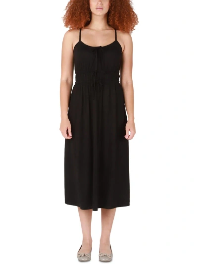 Black Tape Womens Tie Front Smocked Midi Dress In Black