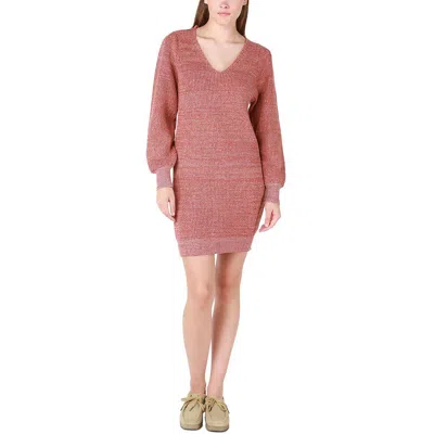 Black Tape Womens V-neck Knee Sweaterdress In Pink