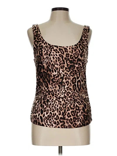 Black Tape_ Sleeveless Top Brown Animal Print Pattern Scoop Neck Tops