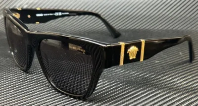 Pre-owned Black Versace Ve4457 Gb1 81  Grey Polarized 55 Mm Sunglasses In Gray