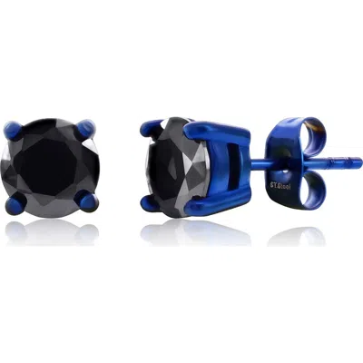 Blackjack 7mm Round Cubic Zirconia Stud Earrings In Blue