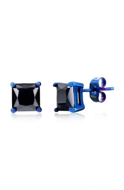 Blackjack 8mm Square Cubic Zirconia Stud Earrings In Black/ Blue