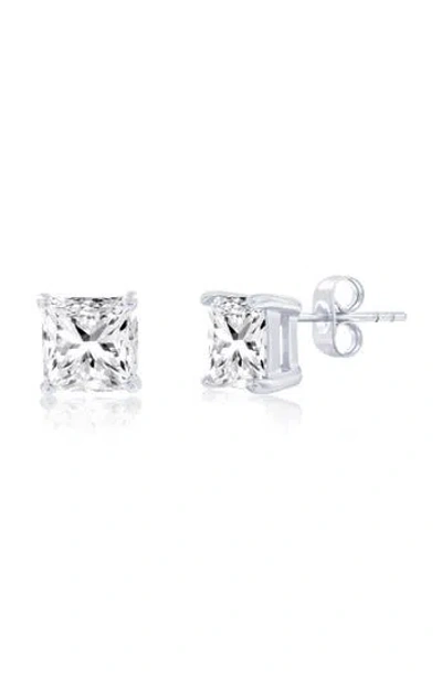 Blackjack 8mm Square Cubic Zirconia Stud Earrings In Silver/ Crystal