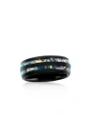 Blackjack Abalone Stripe Black Tungsten Band Ring In Abalone