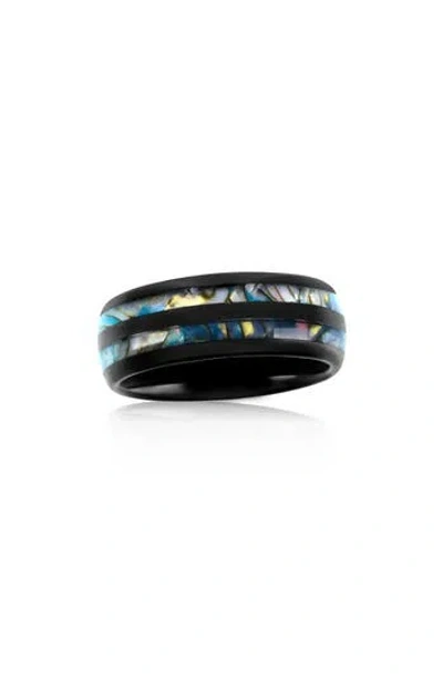 Blackjack Abalone Stripe Black Tungsten Band Ring