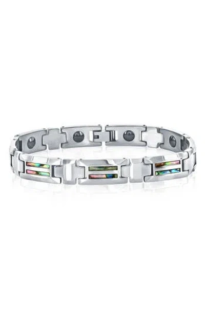 Blackjack Abalone Tungsten Link Bracelet In Silver