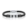 Blackjack Black & Silver Stainless Steel W/ Black Cz Genuine Leather Bracelet In Black