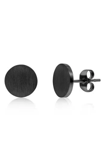 Blackjack Brushed Round Stud Earrings In Black