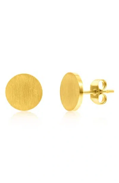Blackjack Brushed Round Stud Earrings In Gold