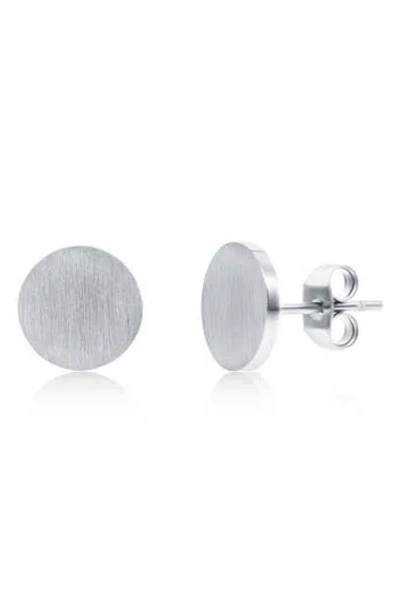 Blackjack Brushed Round Stud Earrings In Silver