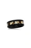 Blackjack Camouflage Black Stainless Steel Band Ring In Black/brown
