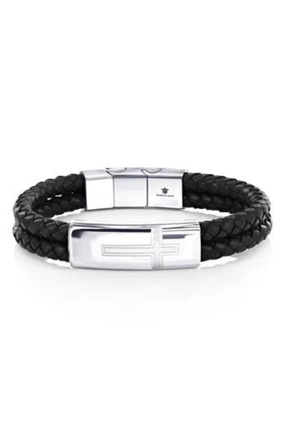 Blackjack Cross Braided Leather Bracelet In Silver