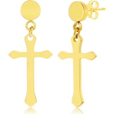 Blackjack Cross Drop Earrings In Gold
