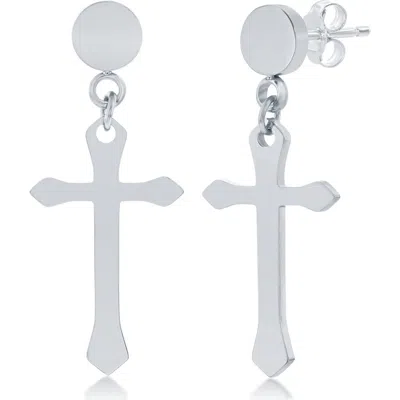 Blackjack Cross Drop Earrings In Silver