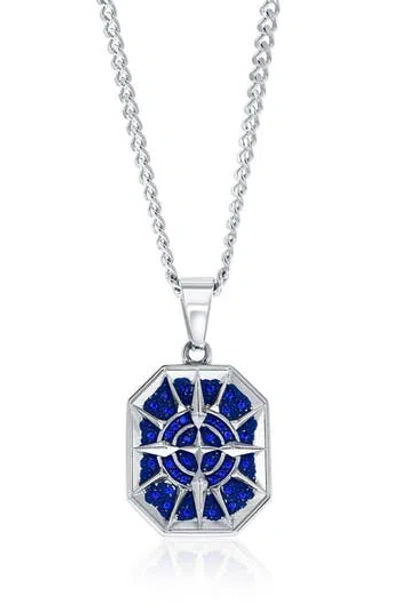 Blackjack Cubic Zirconia Compass Pendant Necklace In Blue