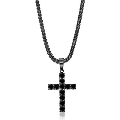 Blackjack Cubic Zirconia Cross Pendant Necklace In Black