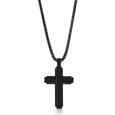 Blackjack Cubic Zirconia Cross Pendant Necklace In Black