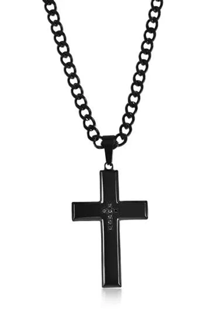 Blackjack Cubic Zirconia Cross Pendant Necklace In Black