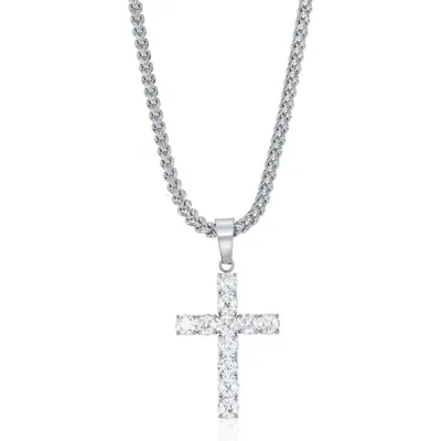 Blackjack Cubic Zirconia Cross Pendant Necklace In Metallic